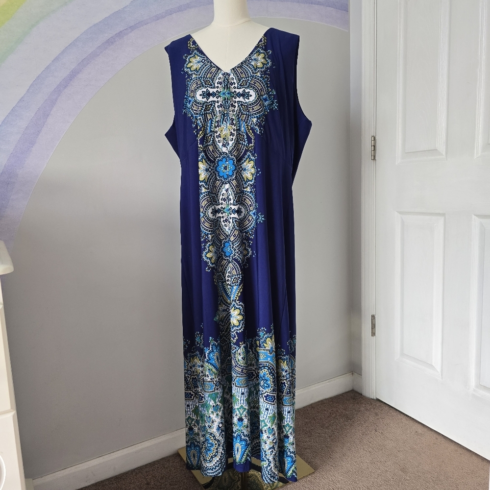 Liz Lange | 2X | Blue Paisley Sleeveless Maxi
